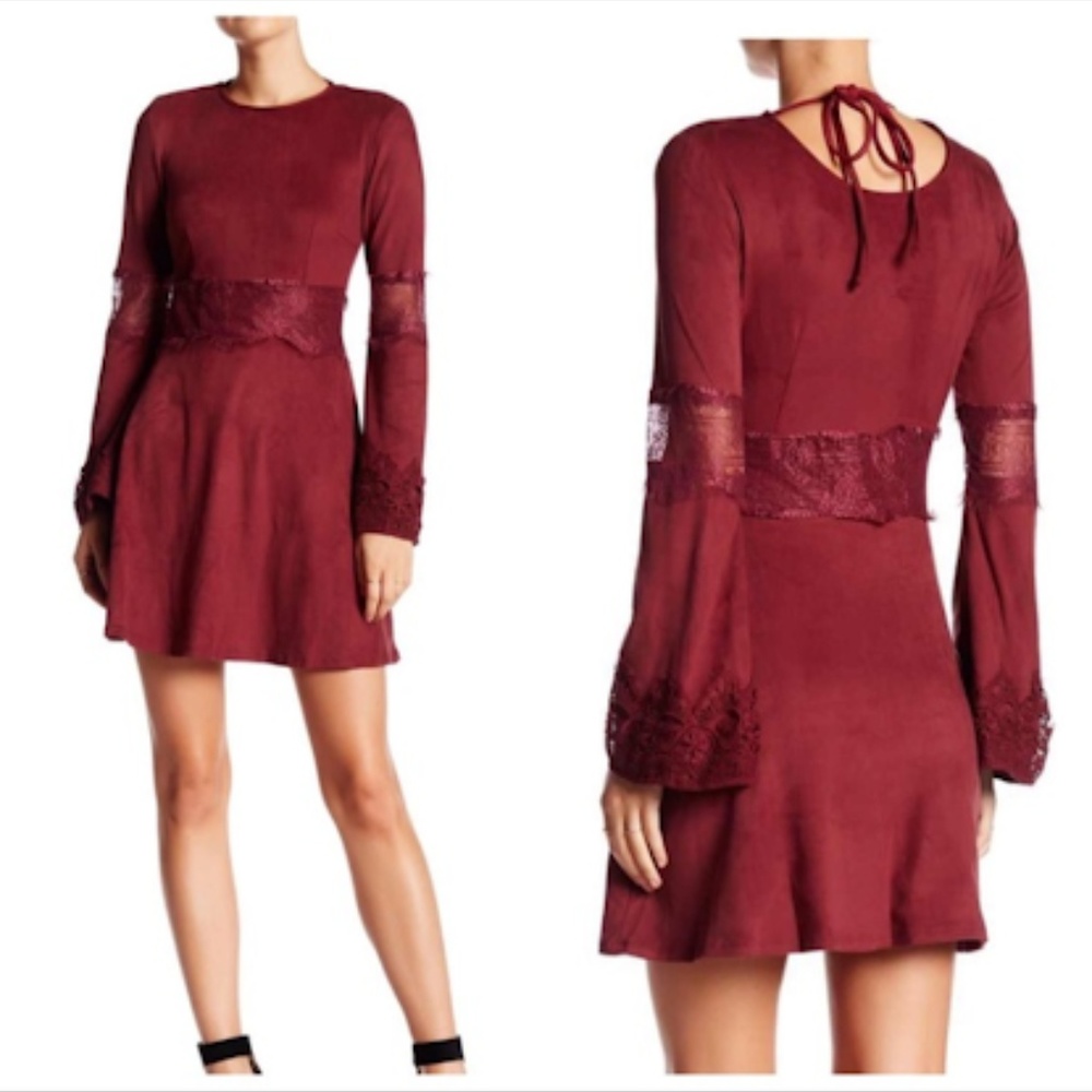 ROMEO & JULIET RED BOHO LACE BELL SLEEVE DRESS